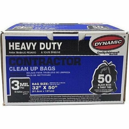 DYNAMIC PAINT PRODUCTS Dynamic 42 Gal 3mil Black Heavy Duty Contractor Trash Bag 50Ct 03500